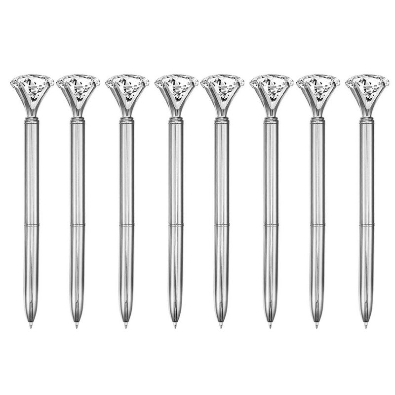 CLARA 8 Pcs Big Diamond Pens Rhinestone Crystal Metal Ballpoint Pen Black Ink Silver